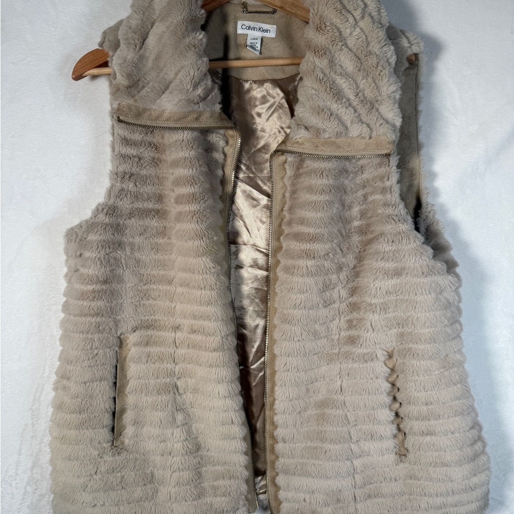 Calvin Klein Women's Beige Faux Fur Vest